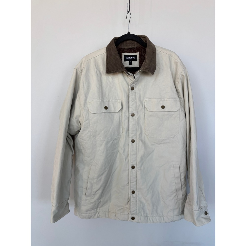 Bonobos Mens XL Sherpa Lined Canvas Field Jacket Cream Chore Coat